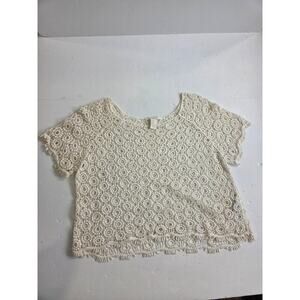 Forever 21 Cream Crochet Short Sleeve Blouse Top Crop Medium